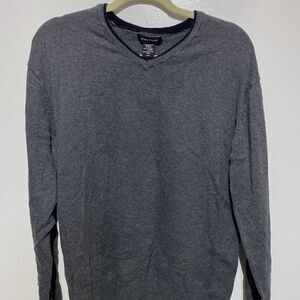 Structure Women's Rib-Knit V-Neck Long Sleeve Sweater In Gray Size L